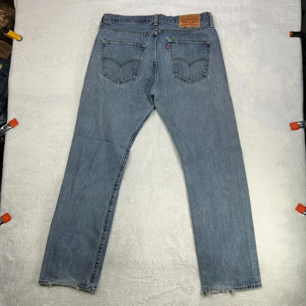 Levi's 501 Original Fit Straight Jeans Men 32X28.5 Blue Denim Button Fly - Flaws